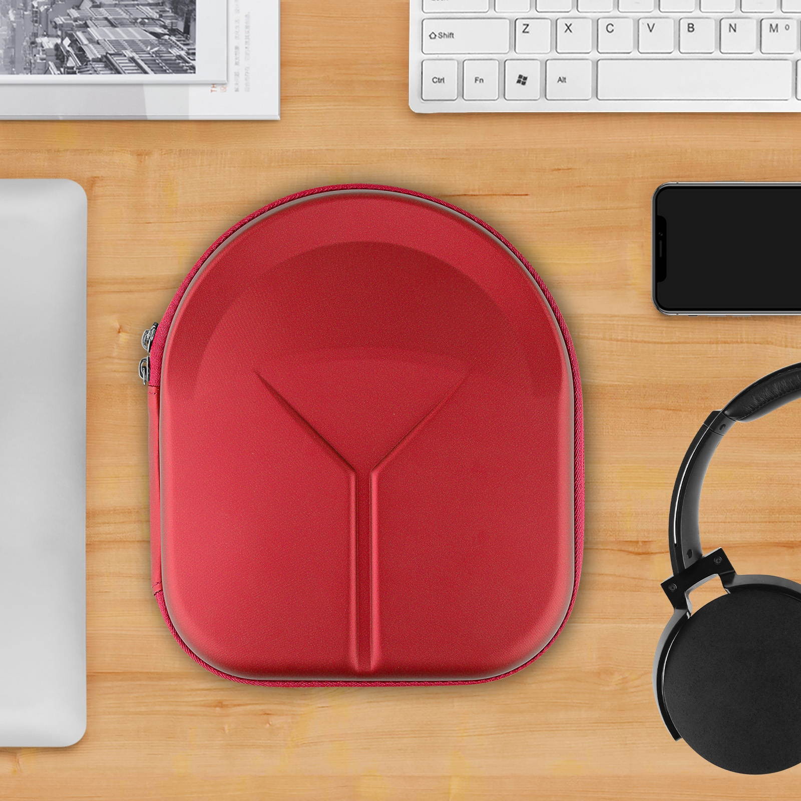 Geekria UltraShell Headphones Case for Sony MDRXB950BT, Bose QC35 and More / Hard Shell Carrying Case / Headset Protective Travel Bag with Space for Cable, AMP, iPod, Parts and Accessories (Red)