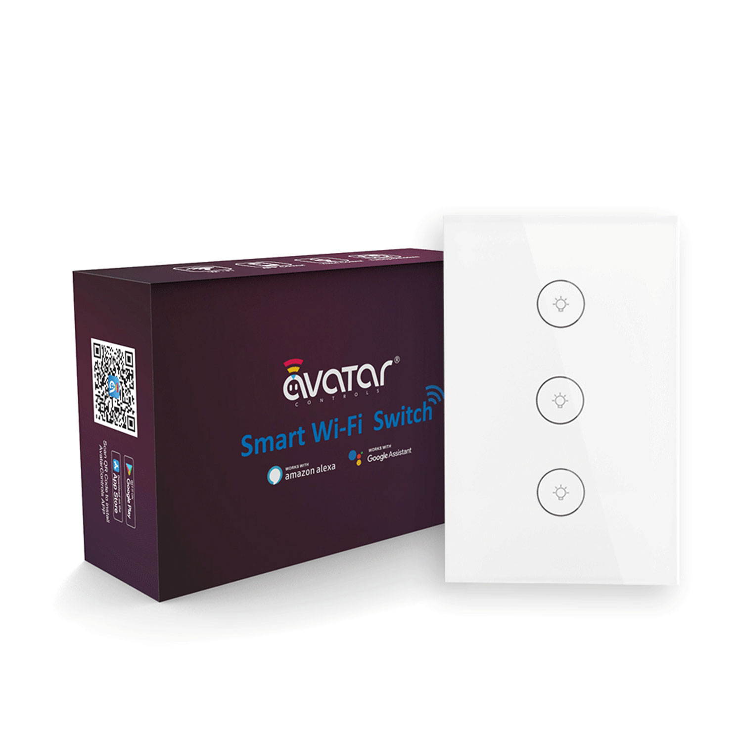 Avatar Controls Smart WiFi Wall Light Touch Panel Switch, Remote Control with Smart Phone, No Hub Required, AC 110-240V, Compatible with Alexa Echo, Works with Google Home, Wall Switch 3 Gang