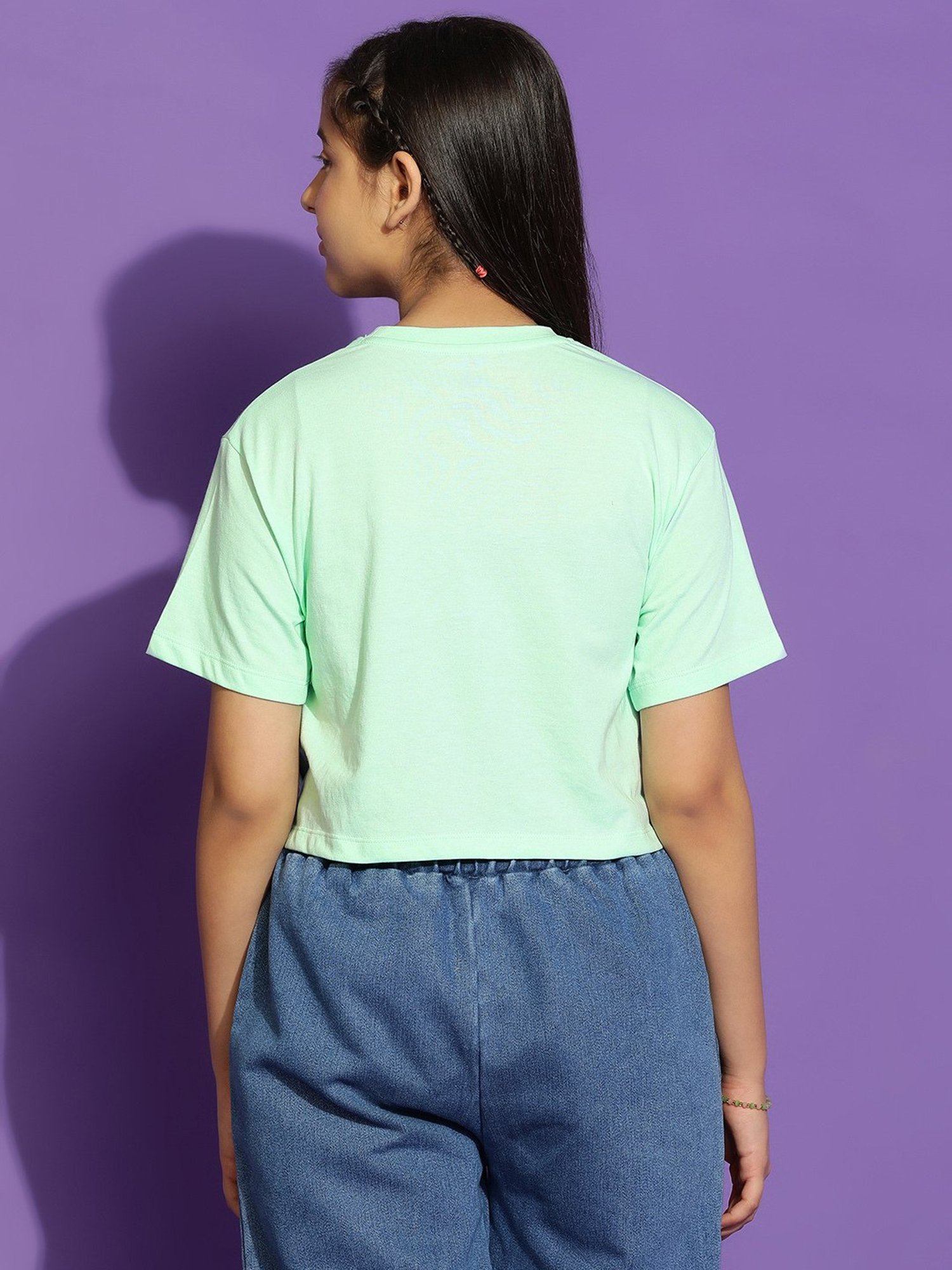 Lil Tomatoes Kids Light Green Printed Crop Top