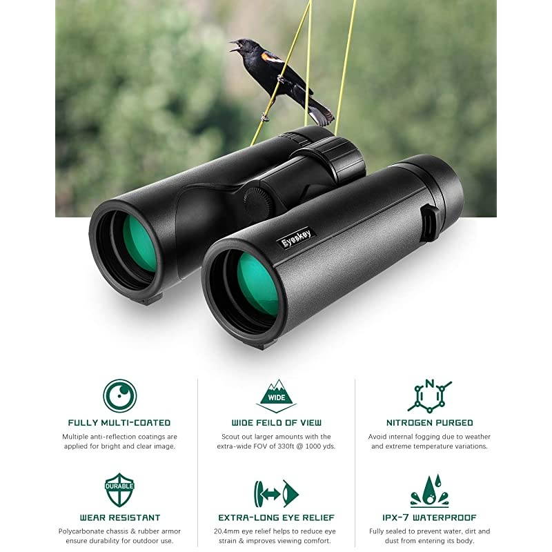 Bird Watching Binoculars for Adults Compact | Waterproof Fog Proof Binoculars for Outdoor Games Hunting | Clear LowLight Vision | Wide Field of View | Professional Sports Optics Black8X42
