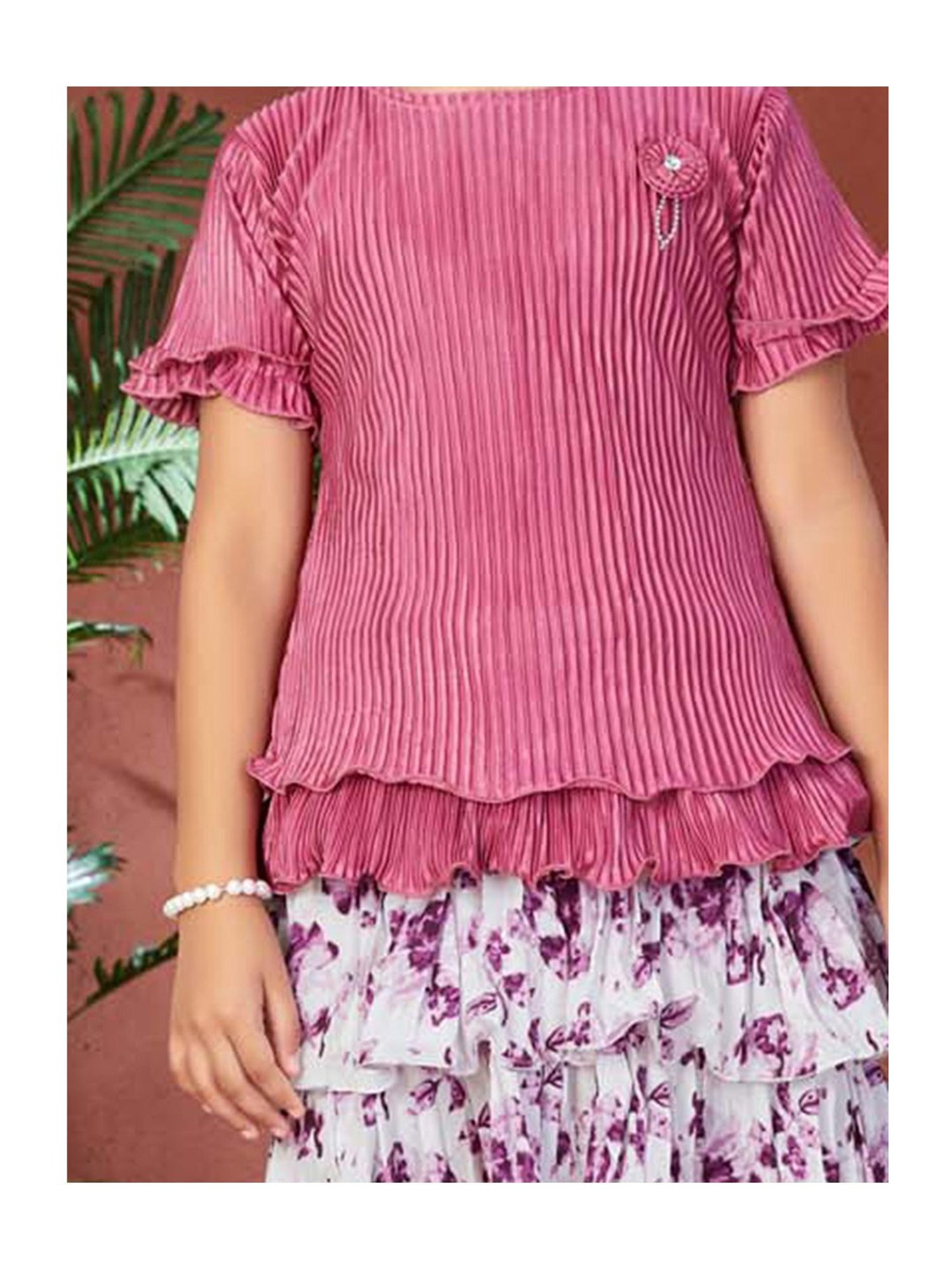 Peppermint Kids Peach Printed Top, Inner with Pants