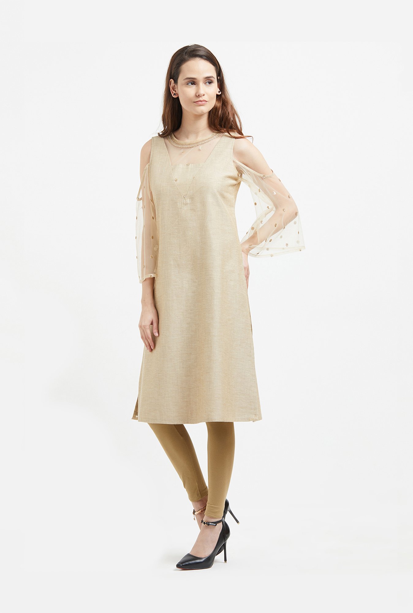 Fusion Beats Beige Full Sleeves Kurta