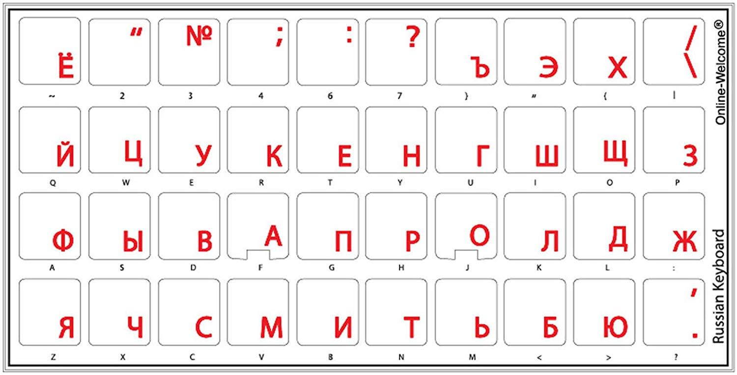 RUSSIAN WITH RED LETTERING KEYBOARD STICKERS TRANSPARENT FOR COMPUTERS LAPTOPS DESKTOP KEYBOARDS