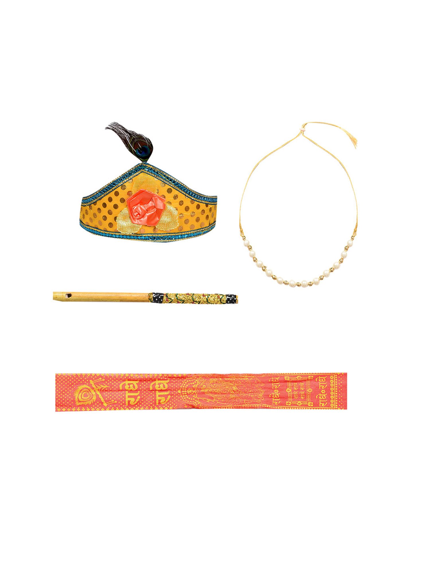 Ahhaaaa Kids Yellow Embroidered Kurta, Dhoti, Pagri with Flute