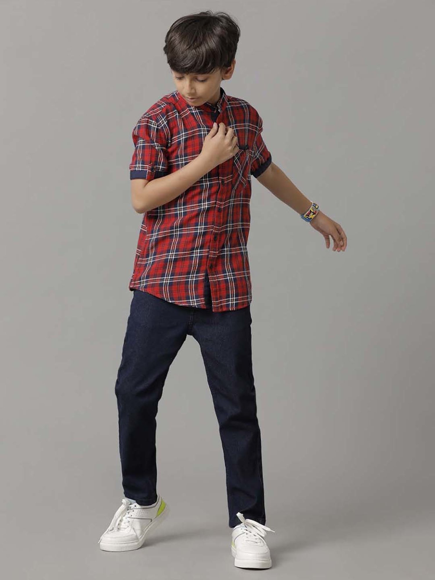Under Fourteen Only Kids Red Cotton Chequered Shirt