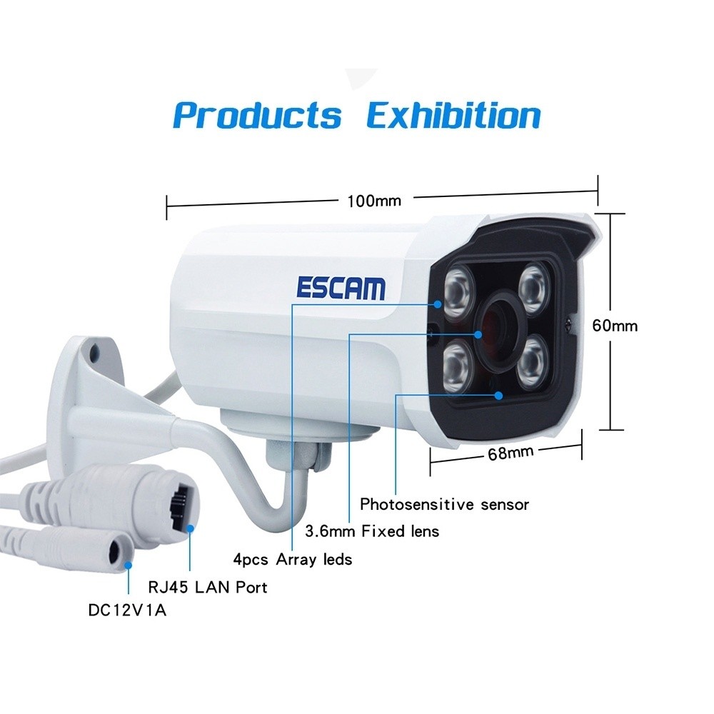 Surveillance & Security Cameras, ESCAM QD300 HD 1080P IP66 Waterproof P2P POE IP Camera, Support Night Vision / Motion Detection / ONVIF