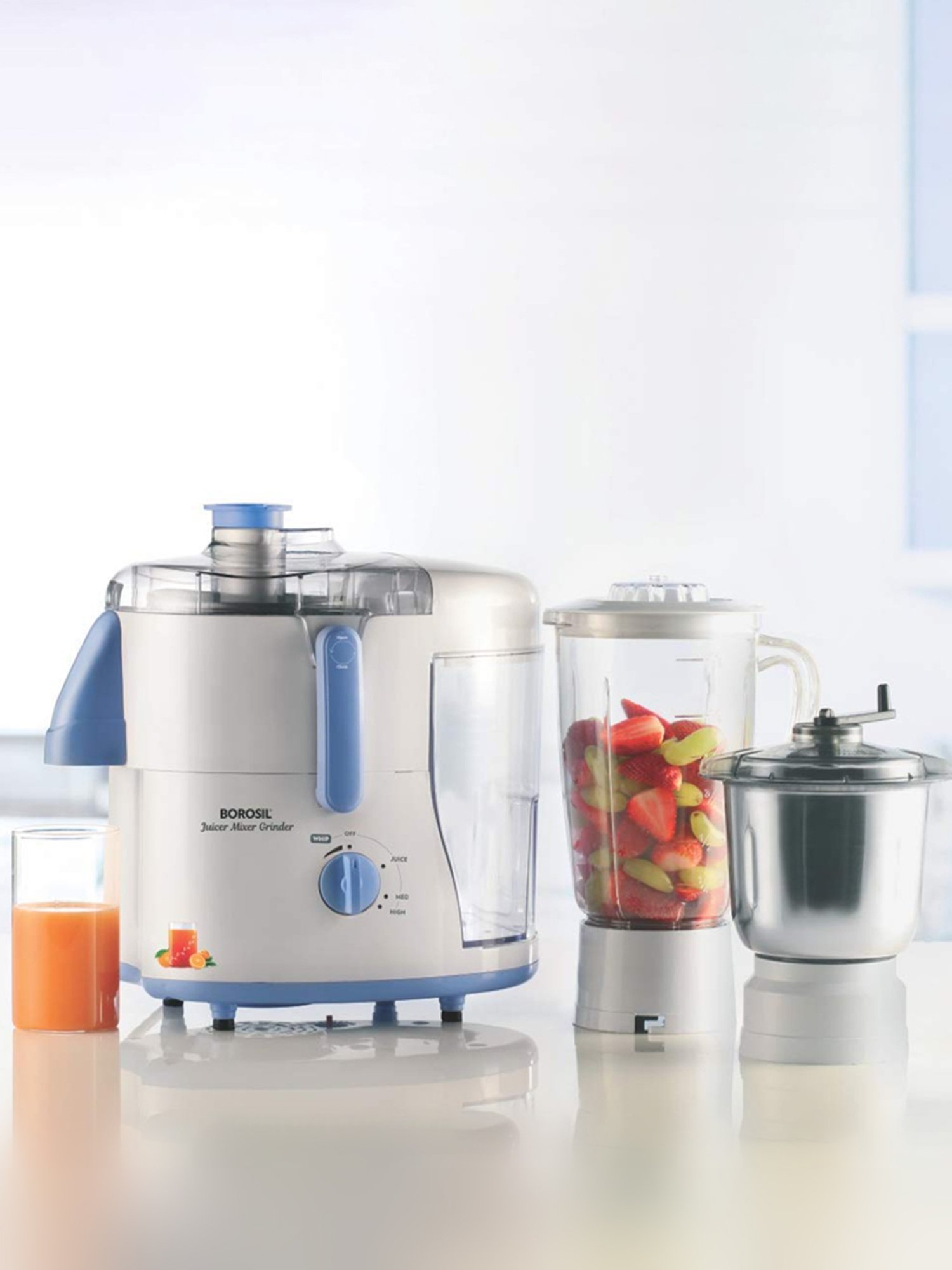 Borosil Juicer Mixer Grinder 500W, 1L with 2 Jar & 100 Percent copper motor (Silver)