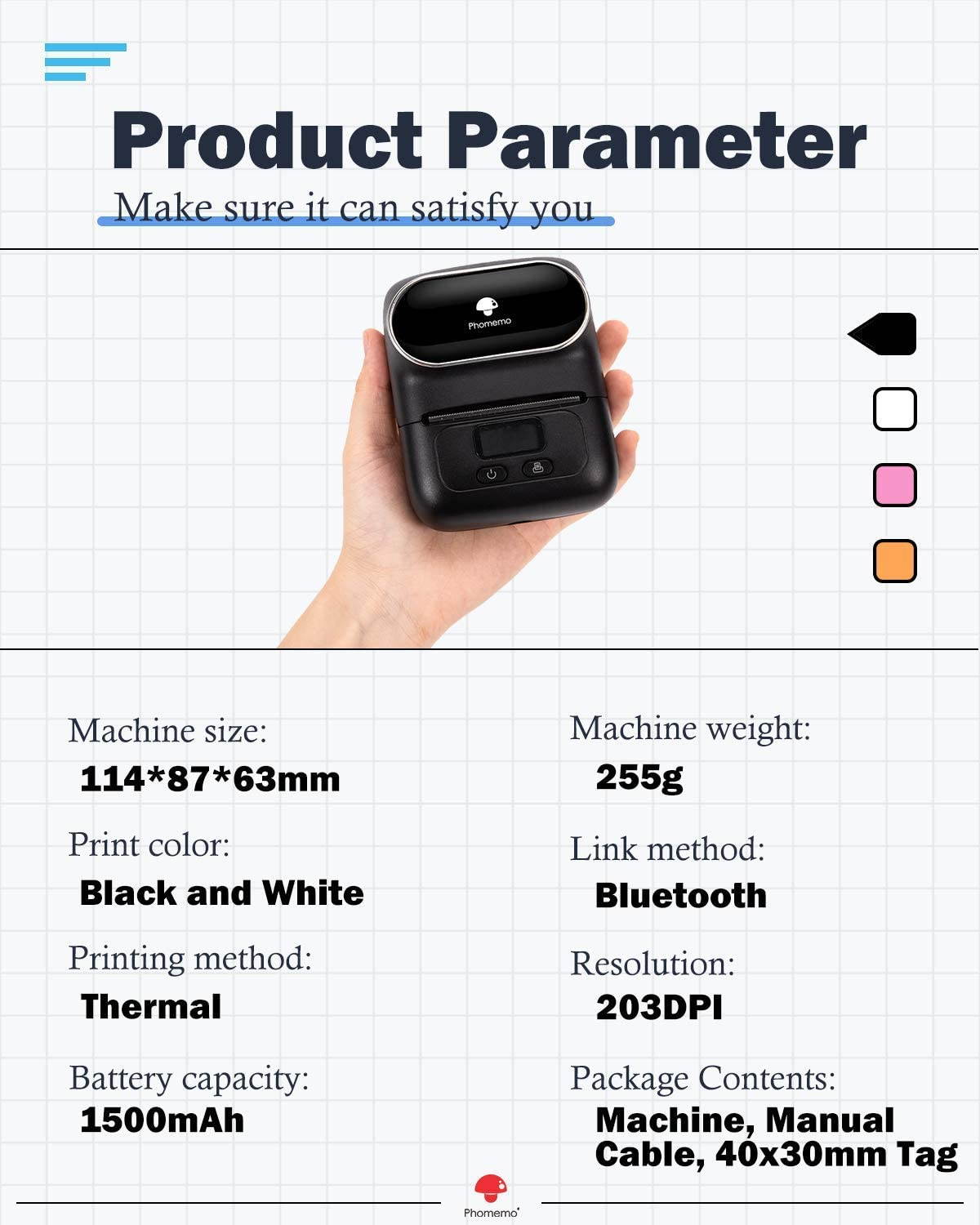 M110 Wireless Thermal Label Printer Portable Bluetooth Label Maker Machine Barcode Printer for iPhone and Android Phones