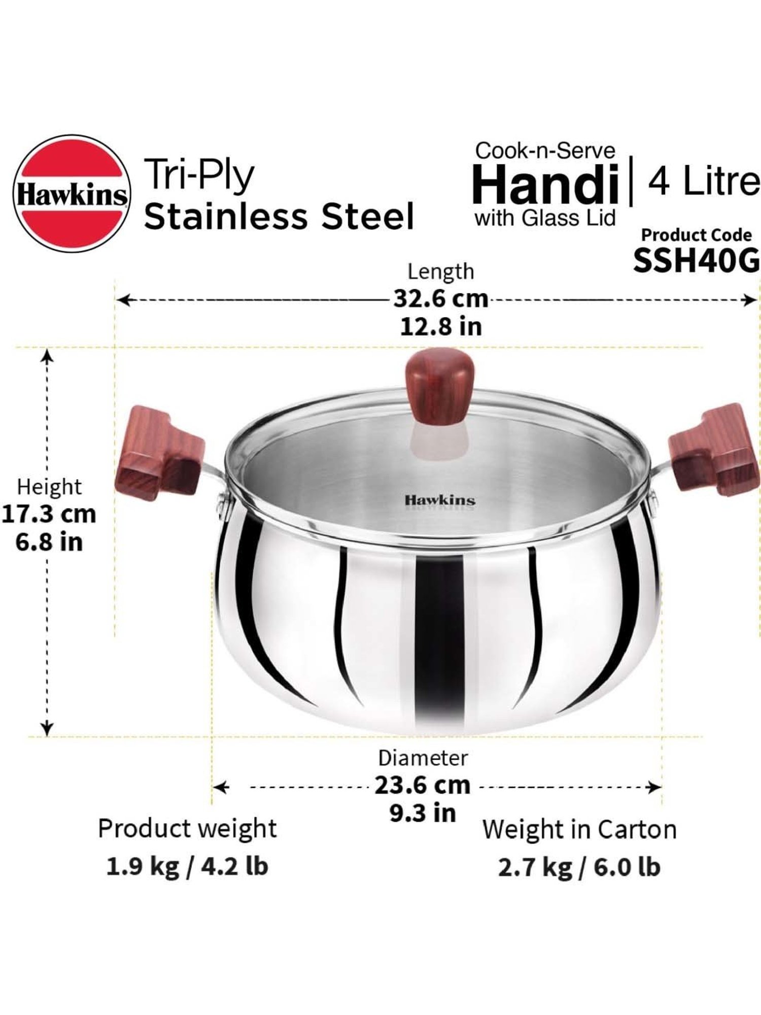 Hawkins Silver & Transparent Stainless Steel 19 cm Gas Compatible Handi With Lid (2 L) - Set of 1