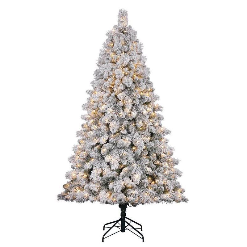 Home Heritage Cascade 7' Pine White Flocked Artificial Prelit Christmas Tree