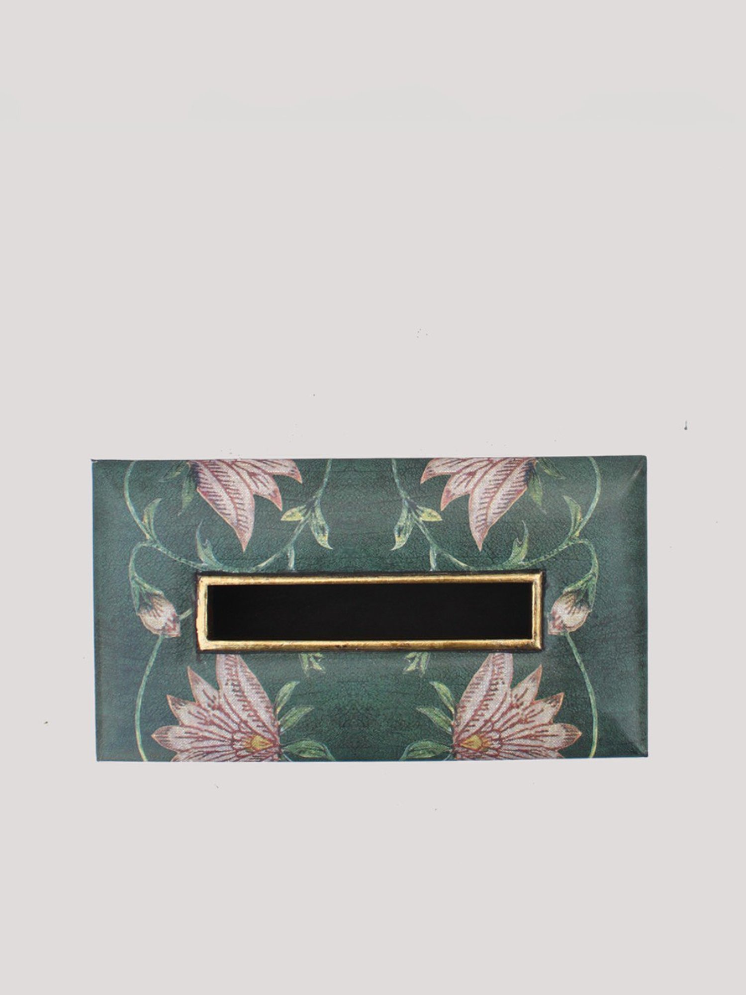 Karo Aafiya Printed Dark Green Wood Tissue Box