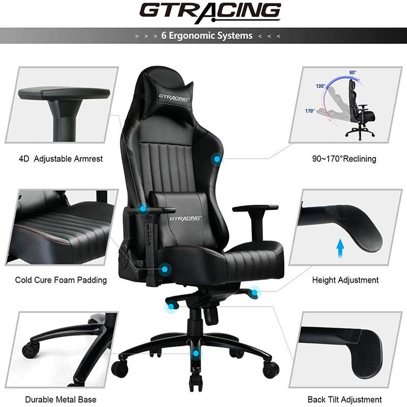 GTRACING Big and Tall Gaming Chair Memory Foam Computer Chair-Adjustable Tilt, Upgrade Mechanism,4D Armrests, Ergonomic High-Back Leather Carbon Fiber Racing Executive Office Chair, Metal Base (Black)