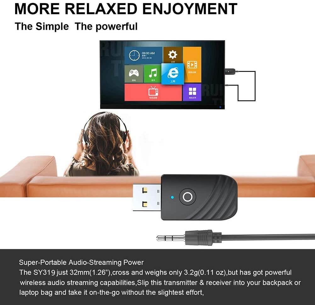 NINEFOX USB Bluetooth 5.0 Adapter Dongle3 in 1 USB Mini Transmitter Wireless Audio Receiver for PC Laptop Computer Desktop TV Car PC Headphones Stereo Music