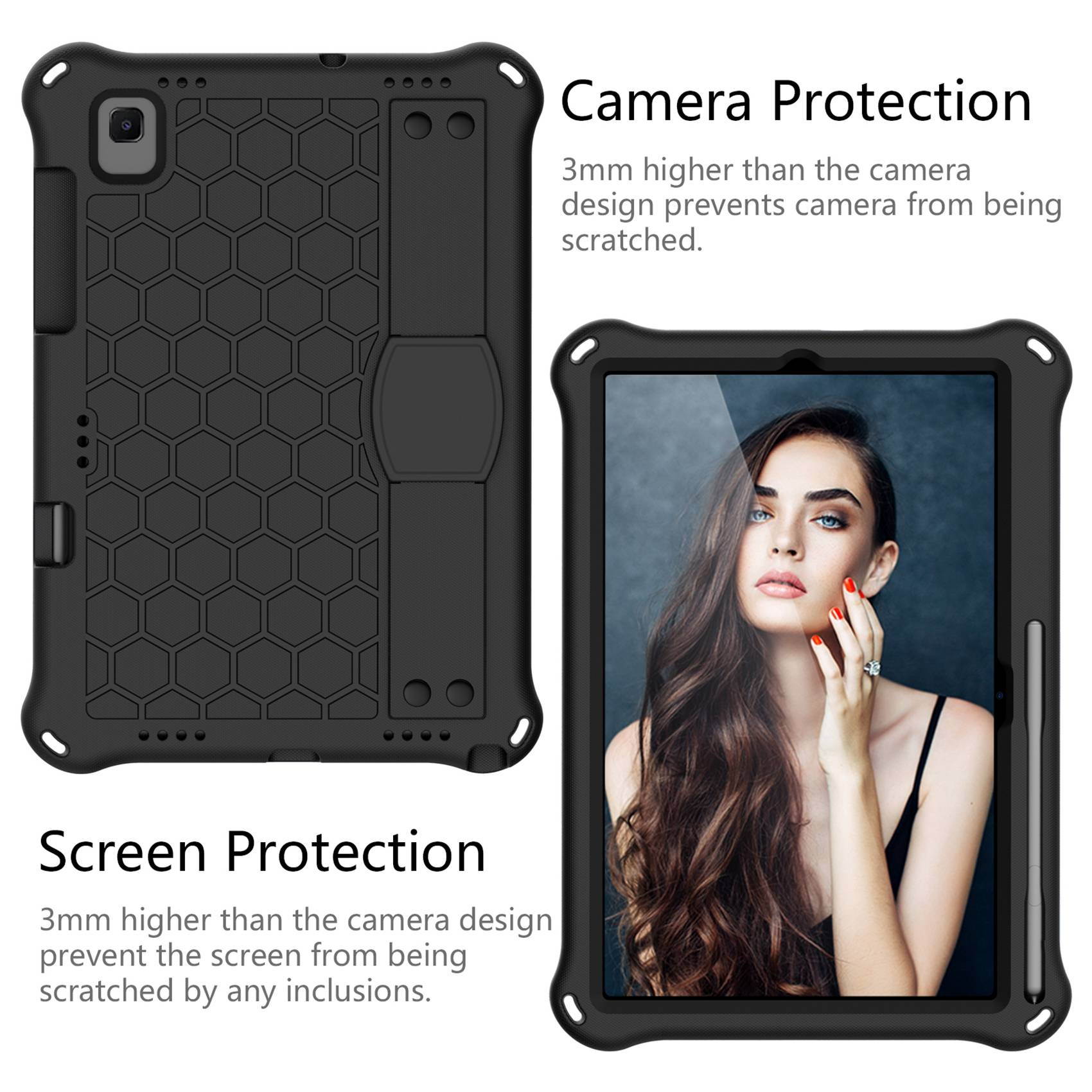 Case for Samsung Tab A7 10.4 2020 T500/T505/Tablet Protection Case with Strap and Tablet Stand (Black)