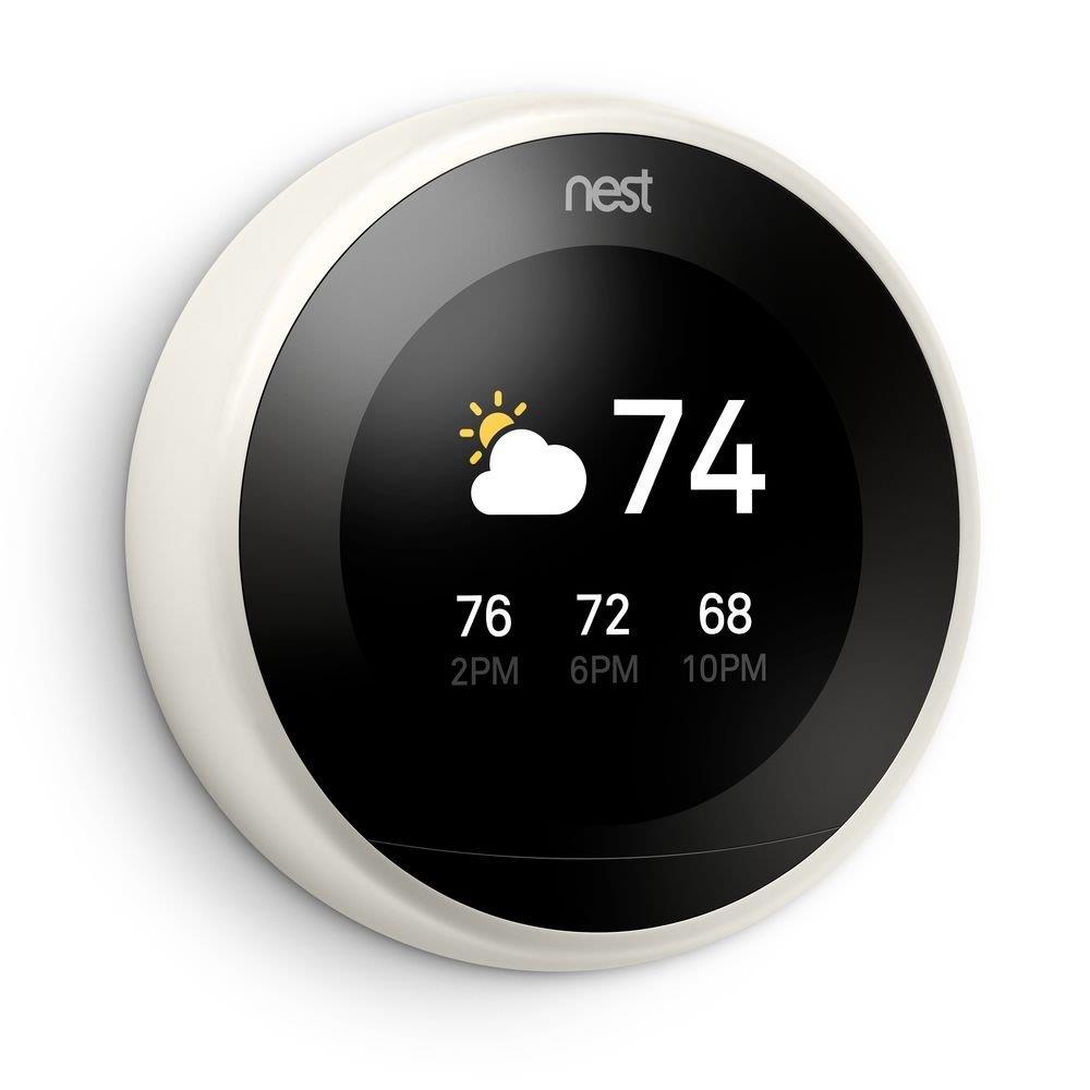 Nest T3017US Learning Thermostat 3rd Gen with Google Mini Home Smart Speaker, Chalk