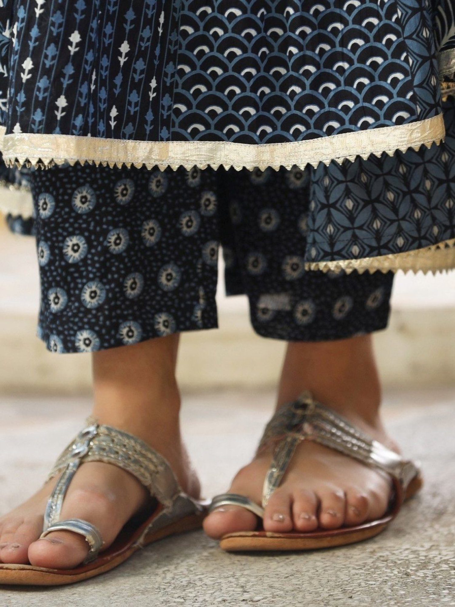 Everbloom Blue Navya Printed Angrakha Tiered Kurta With Pant