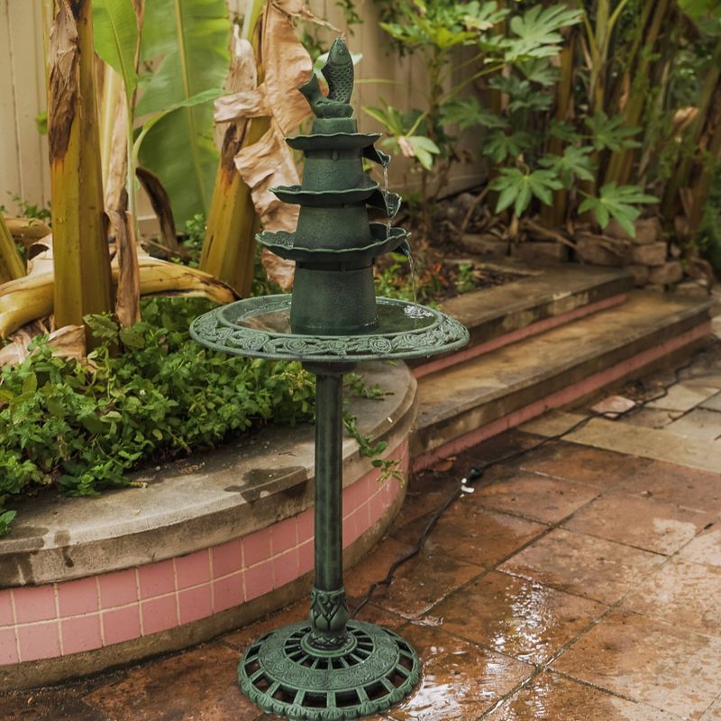 41" Lightweight Plastic Fish Design Birdbath and Birdfeeder Green - XBrand