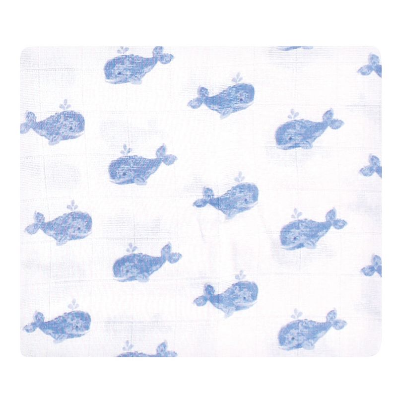 Hudson Baby Infant Boy Cotton Muslin Swaddle Blankets, Blue Whales, One Size