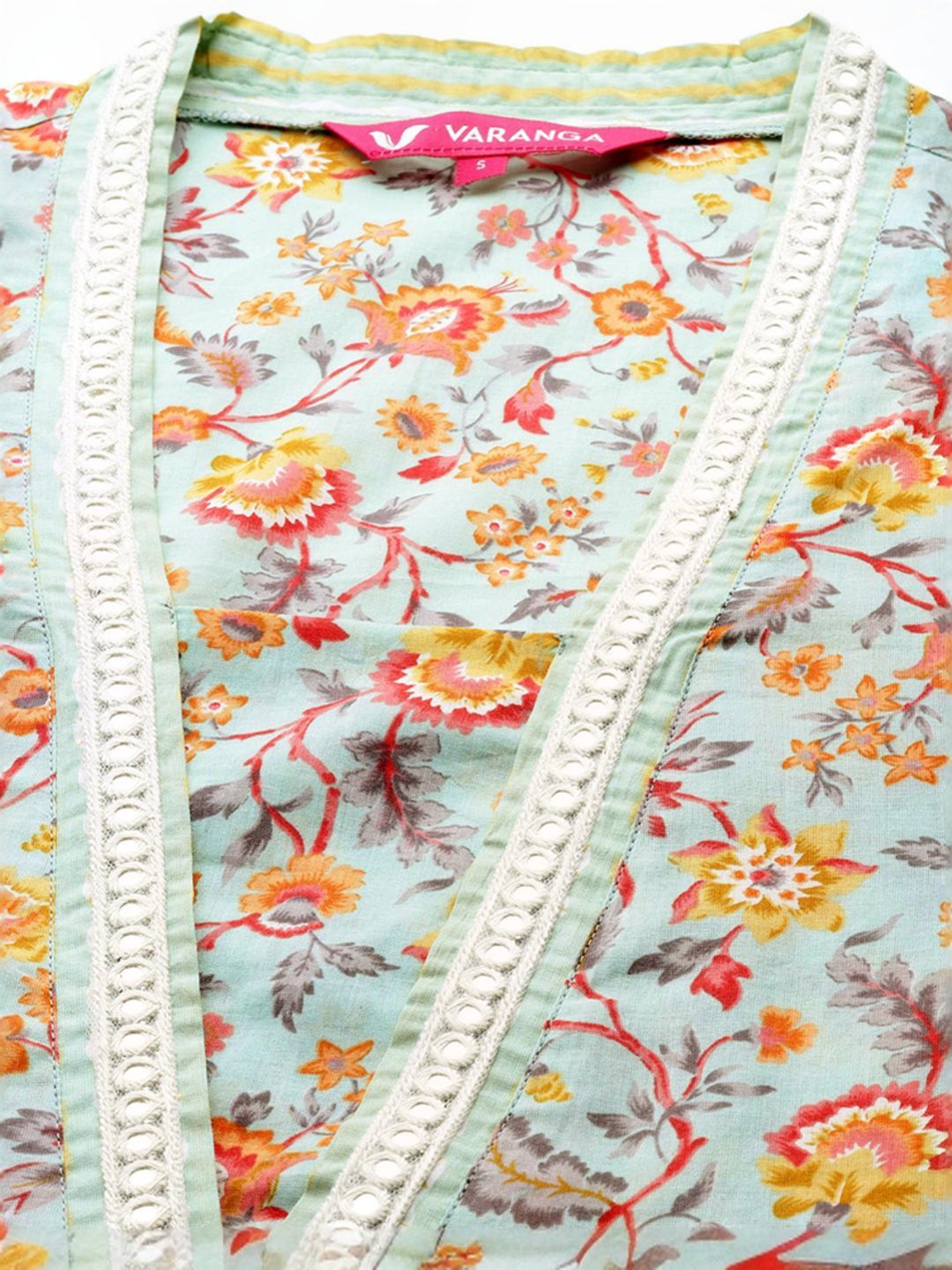 Varanga Sea Green Floral Print Kurta Pant Set With Dupatta