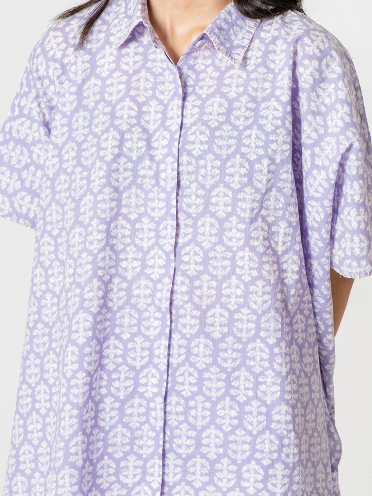 Kameez by Pooja Pale Lilac Capsule 24 Hand Print Cotton Kaftan and Pant Co-ord Set