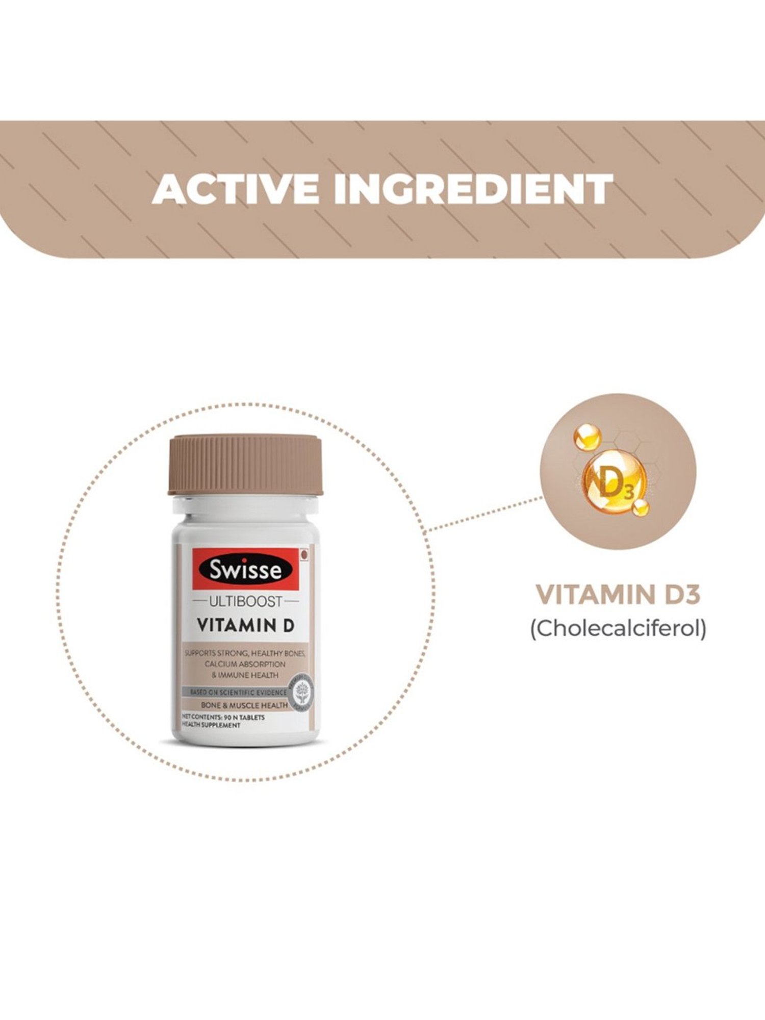 Swisse Ultiboost Vitamin D3 Supplement for Immunity - 90 Tablets
