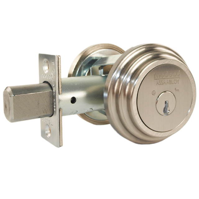 Medeco Maxum 11-R624-619-DK Satin Nickel US15 Grade 1 Double Cylinder Tubular Deadlock Deadbolt With 2-3/4" Backset And 1" Faceplate, High Security M3 Gotham Keyway