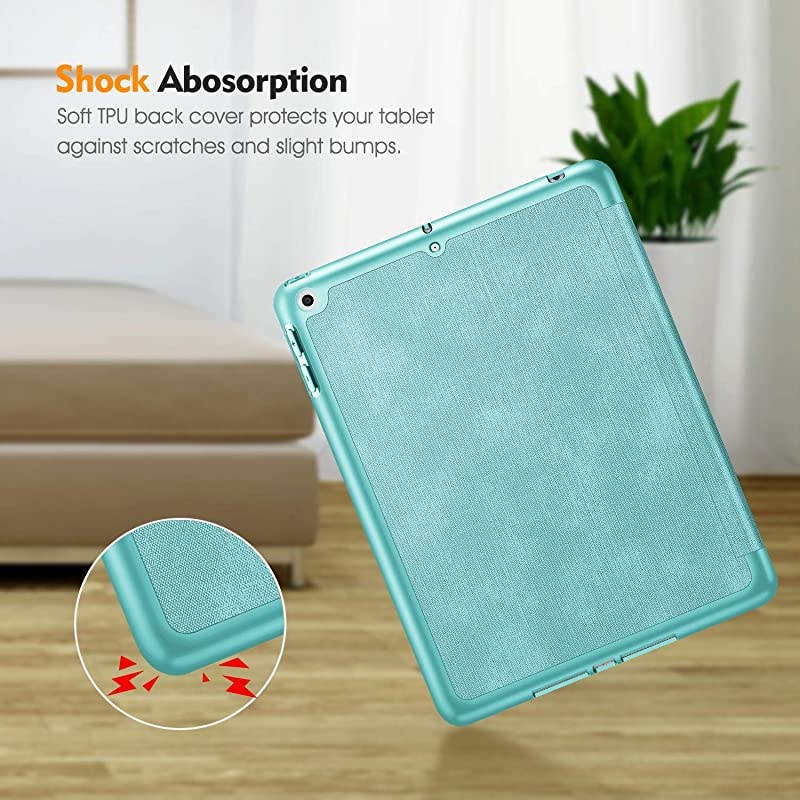 SlimShell Case for New iPad 8th Gen (2020) / 7th Generation (2019) 10.2 Inch - [Built-in Pencil Holder] Soft TPU Protective Stand Back Cover with Auto Wake/Sleep, Turquoise