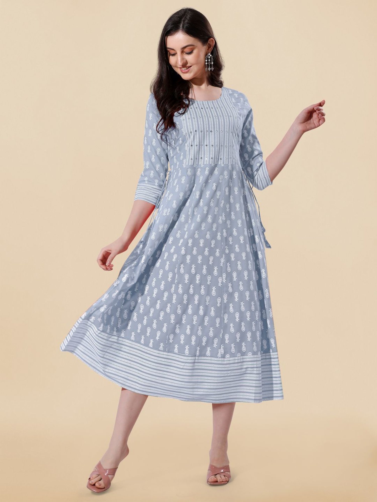 MIRCHI FASHION Grey Embroidered A-Line Dress