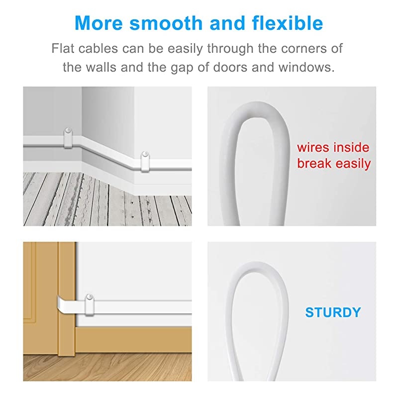 2 Pack 164FT Flat Power Extension Cable Compatible with WyzeCam WyzeCam Pan KasaCam Indoor NestCam Indoor Yi Camera Blink USB to Micro USB Charging and Data Sync Cord with Wire Clips