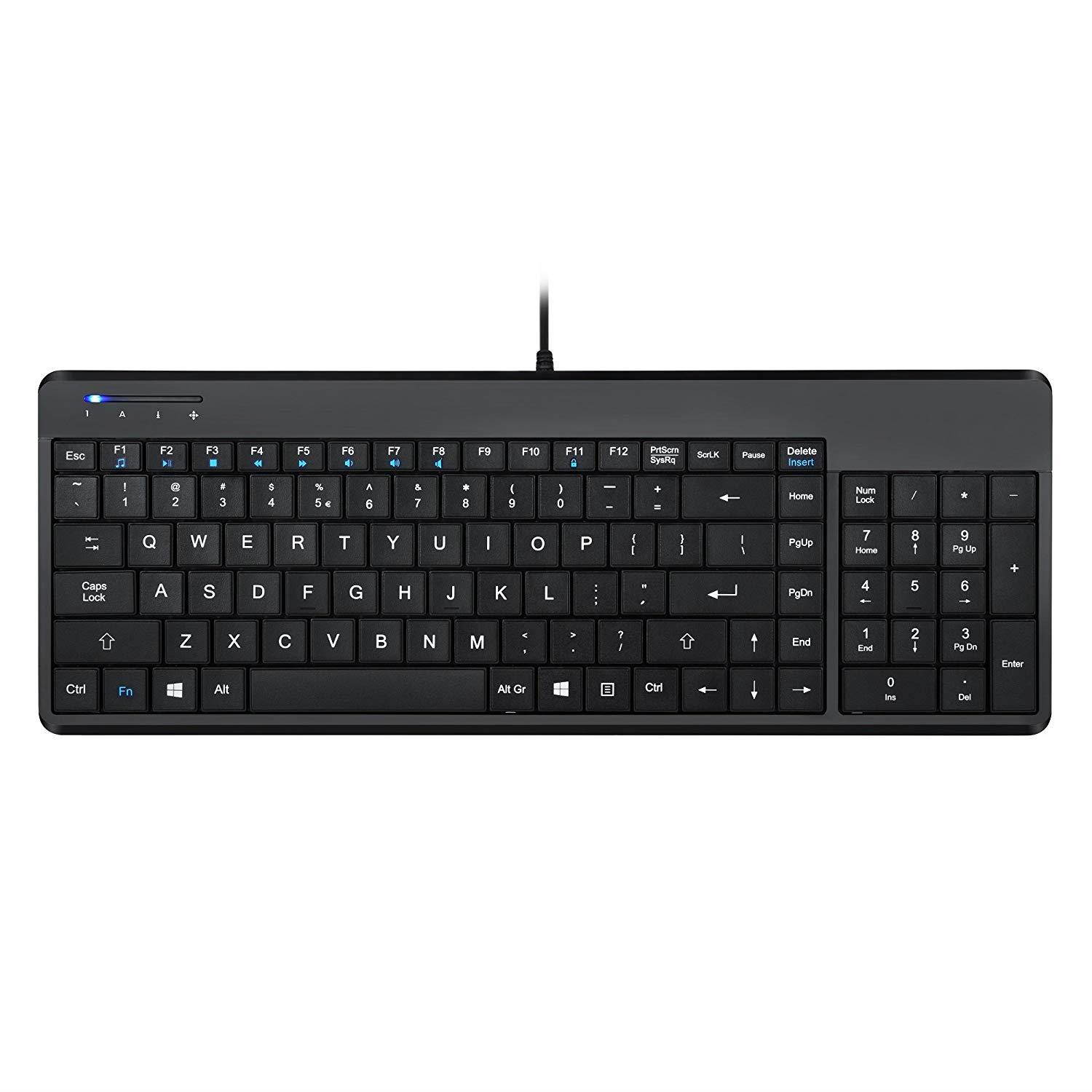 Perixx PERIBOARD-220 Wired Keyboard with USB Hub - Compact 398x145x30 mm - 2 USB Hubs - US English Layout (11506)