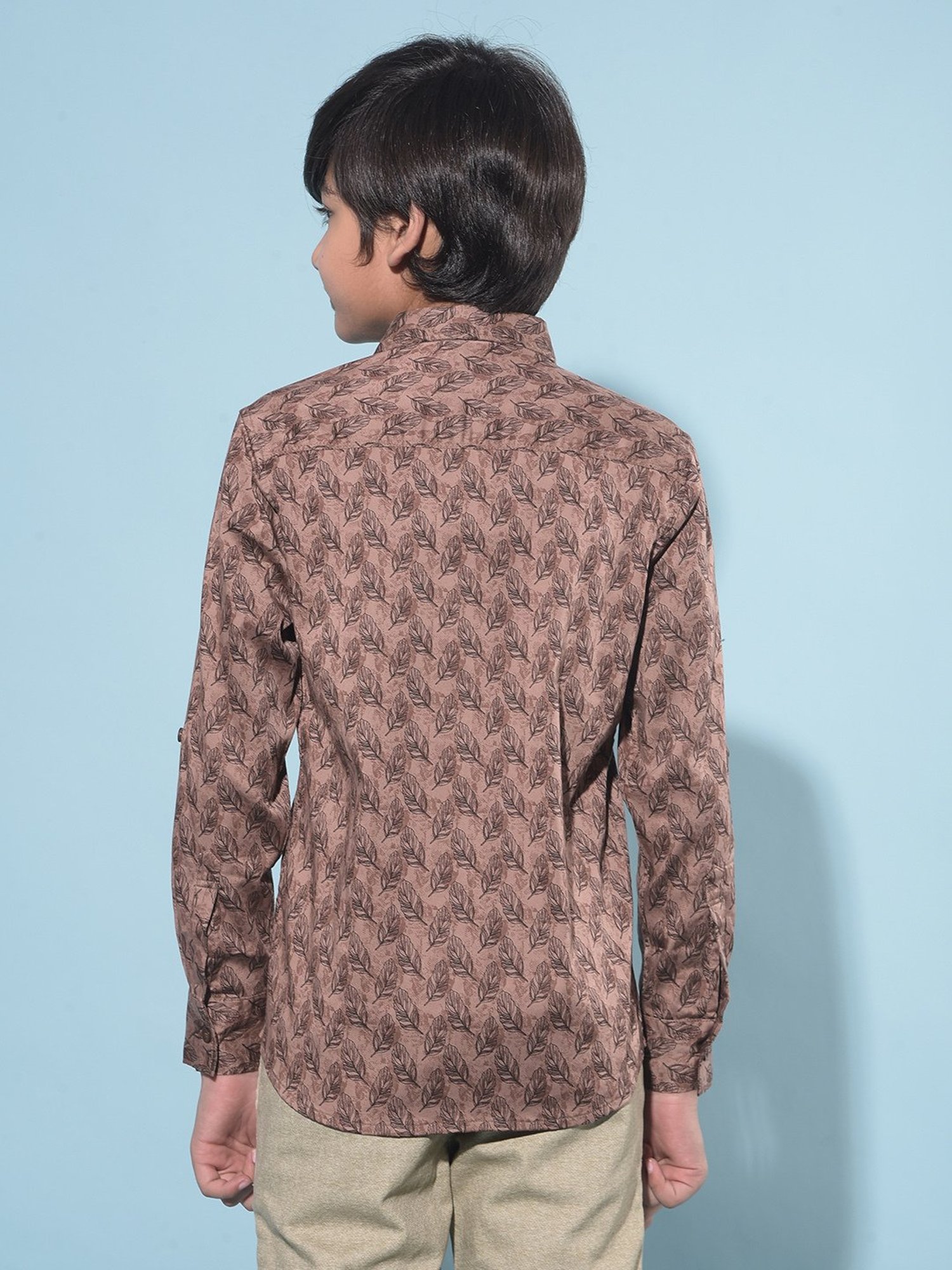 Crimsoune Club Kids Brown Printed Full Sleeves Shirt