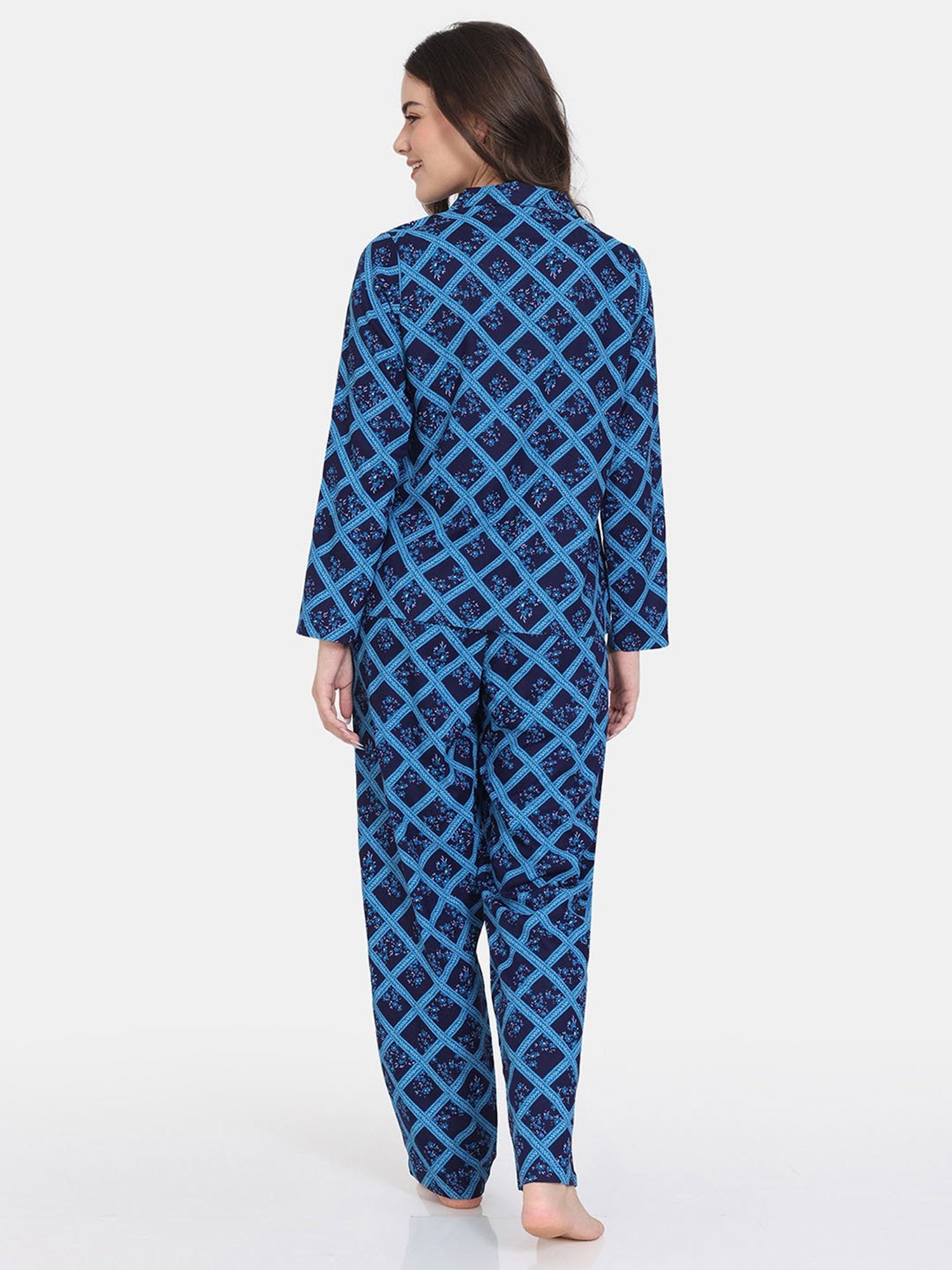 Zivame Blue Printed Shirt With Pyjamas