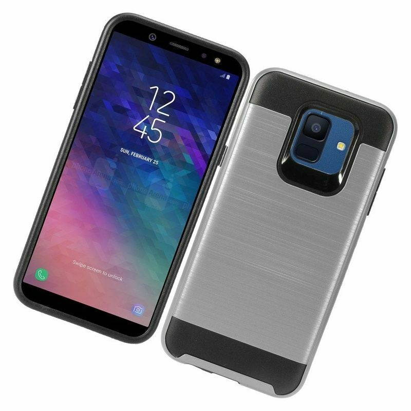 For  Galaxy A6 2018 Gray Black Hard TPU Hybrid Brushed Case Cover