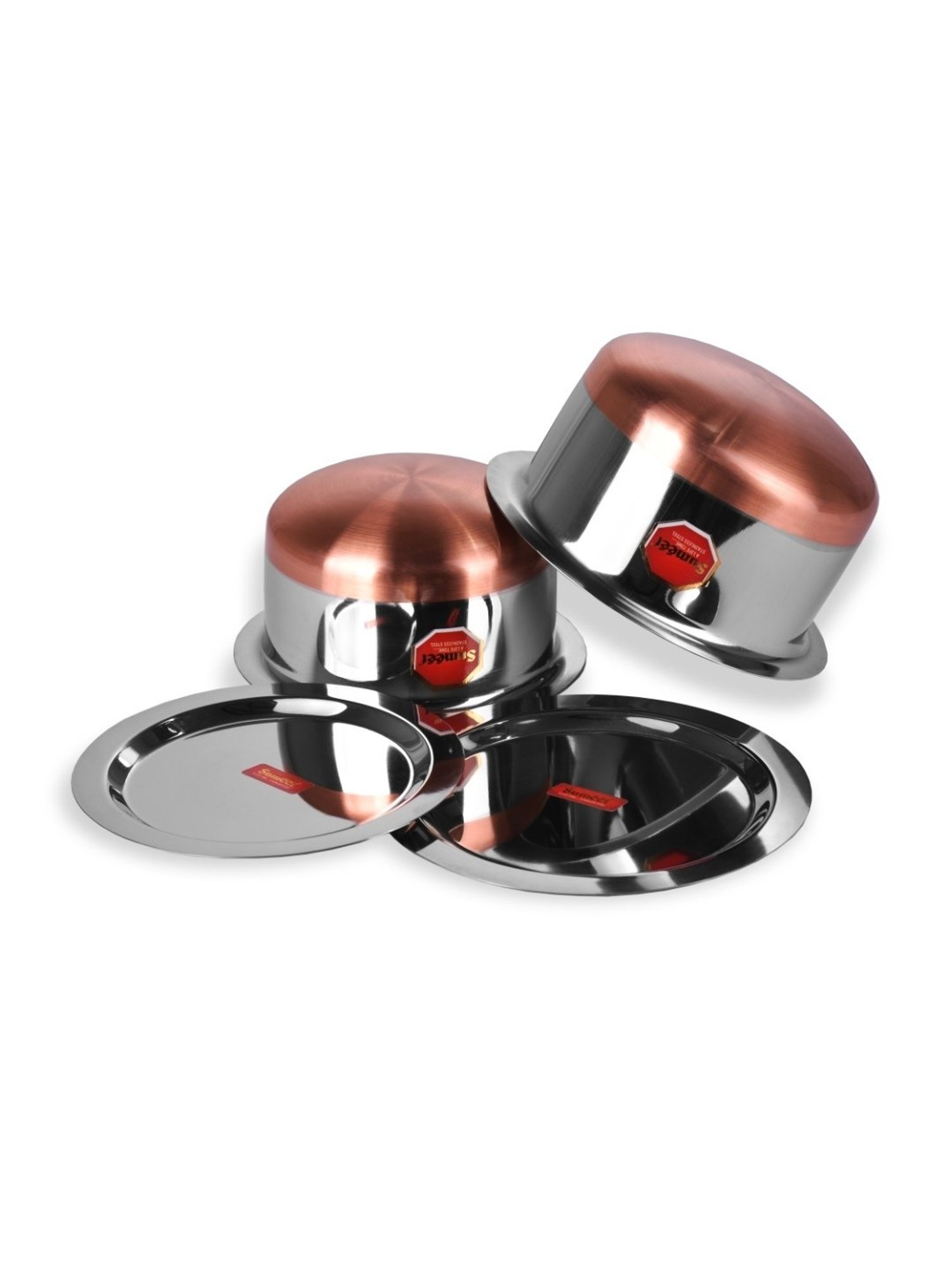 Sumeet S.S.Copper Bottom Cookware/Container/Tope Set Of 2Pc With Lids(No. 11-1.4 Ltr, No. 12-1.9Ltr)