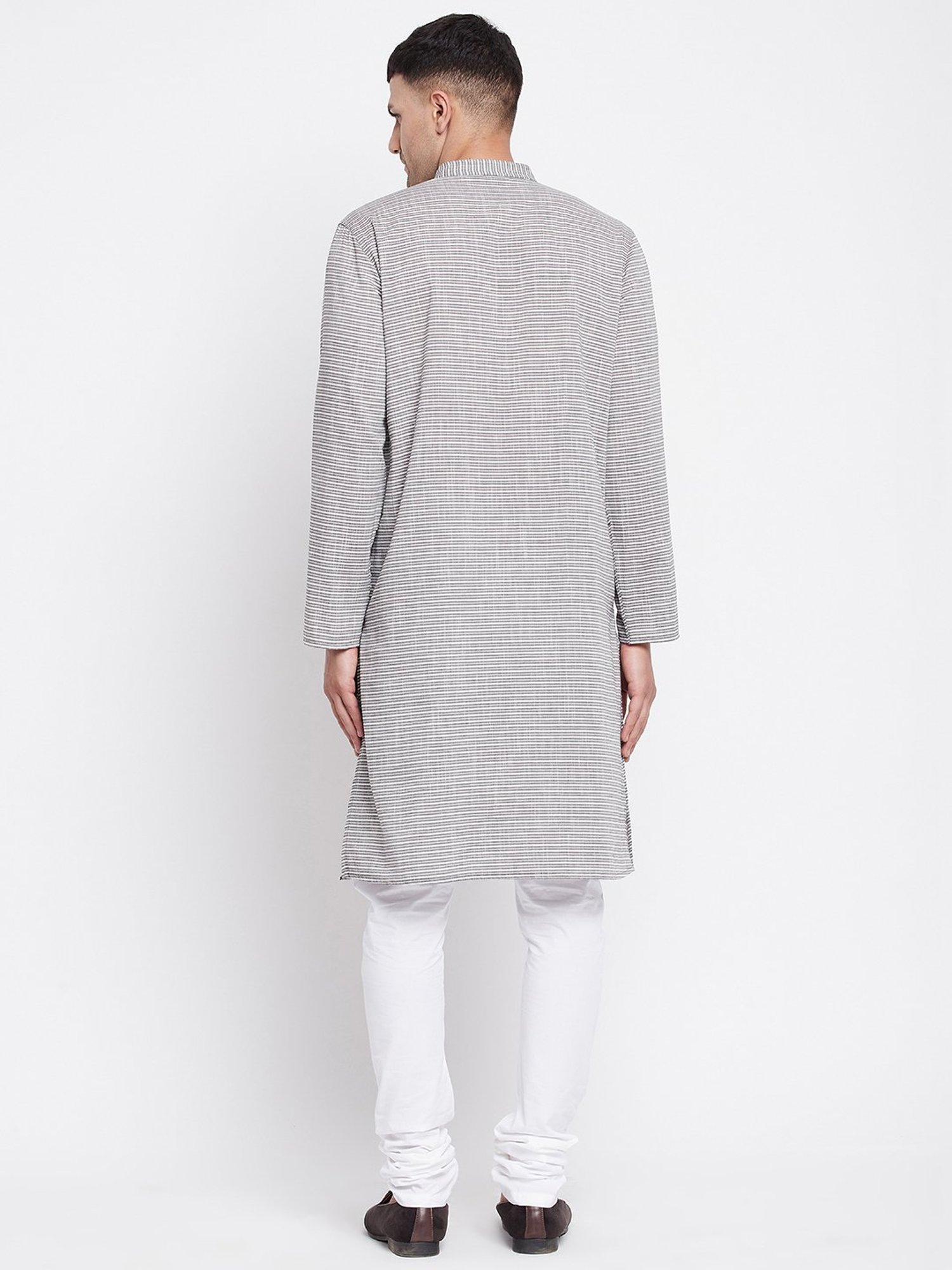 Even Grey Striped Mandarin Collar Kurta