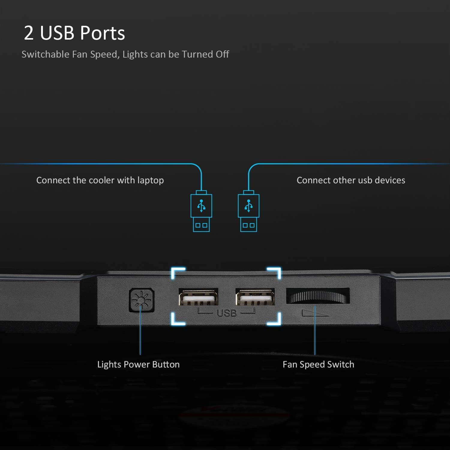 Laptop Cooling Cooler Pad 15.6-17.3 Inch with Metal Panel, 1 Big Fan, Rainbow Lights, AA3