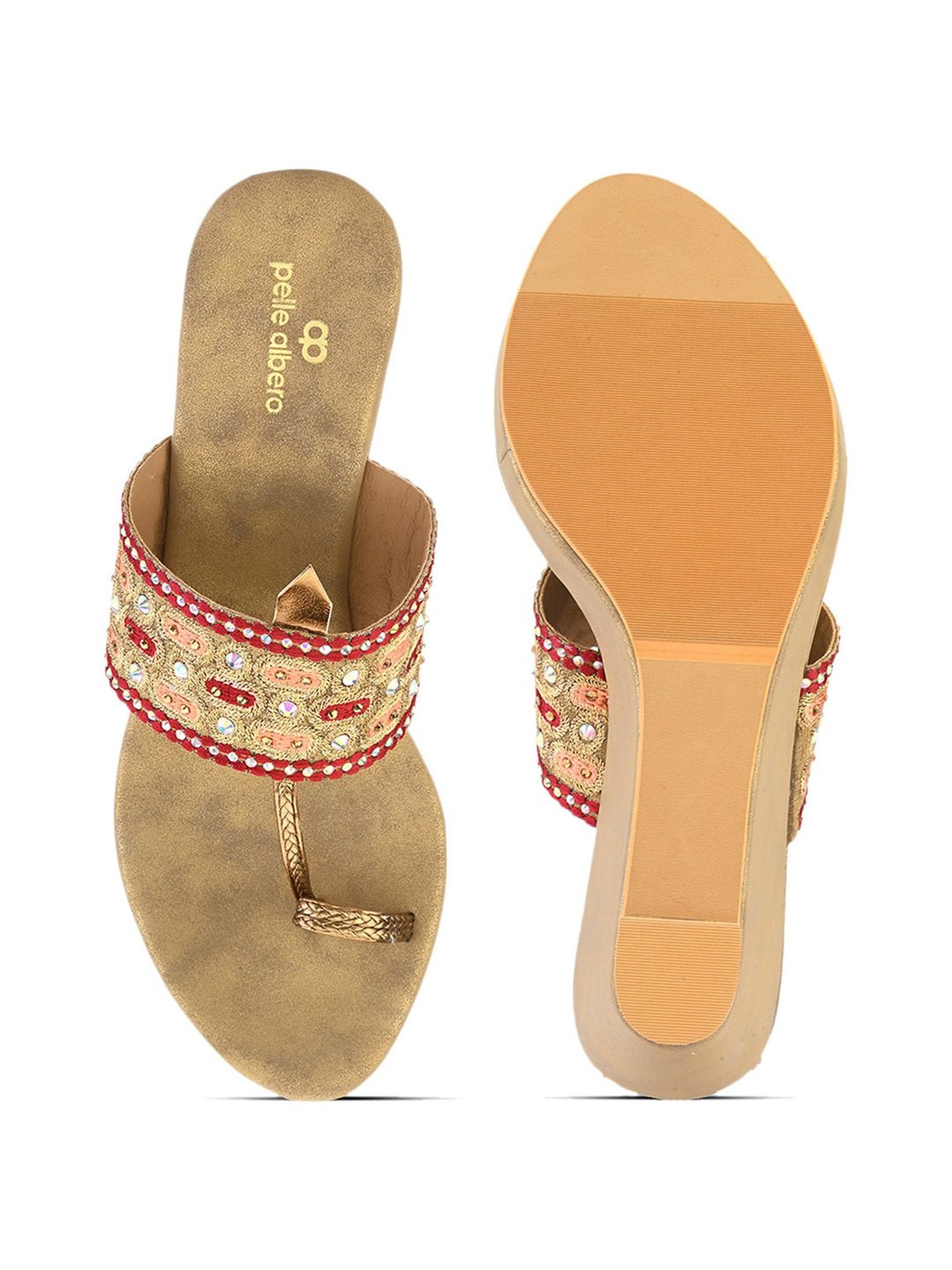 Pelle Albero Women's Antique Gold Toe Ring Wedges