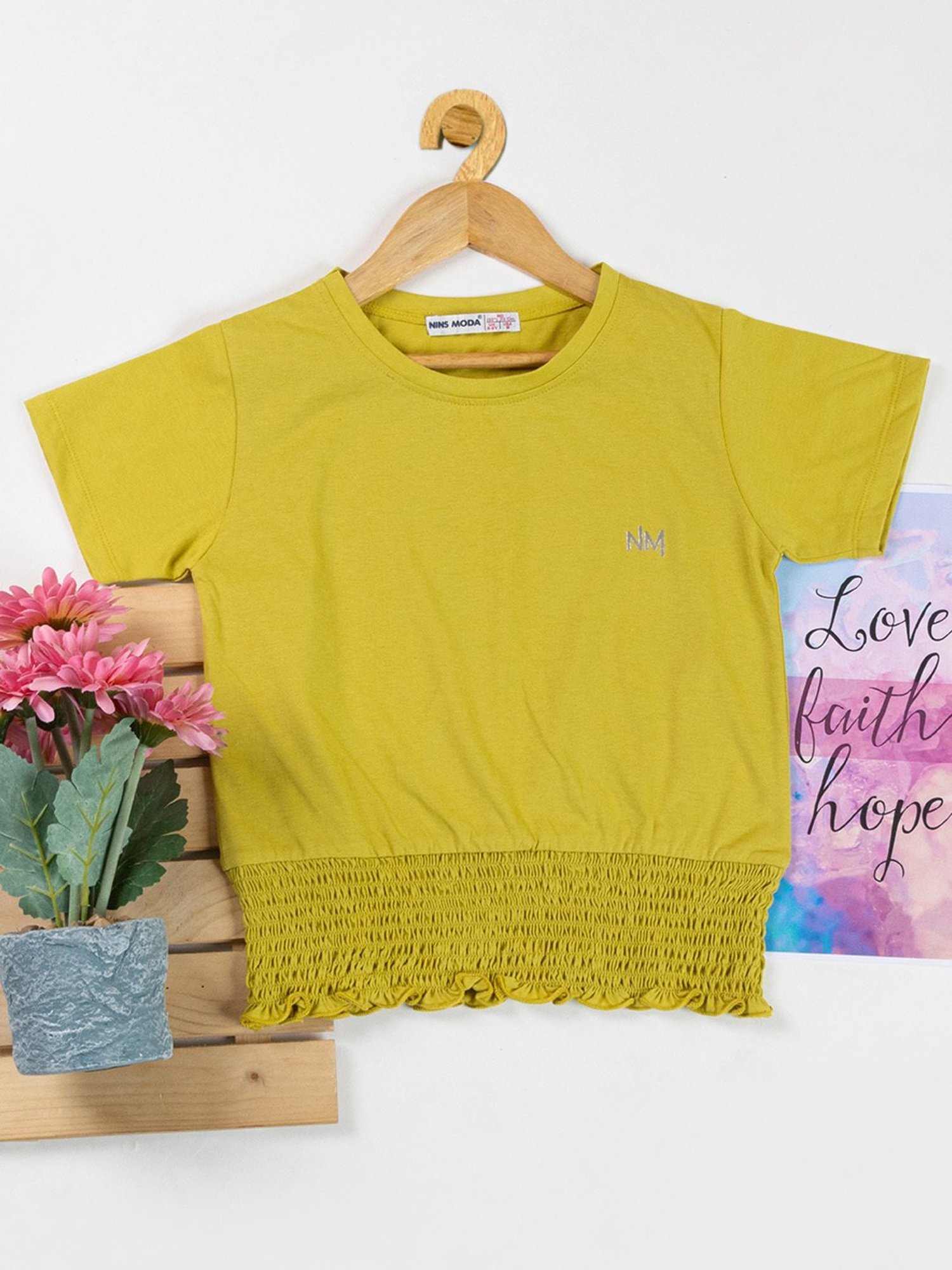 NINS MODA Kids Yellow Solid Crop Top