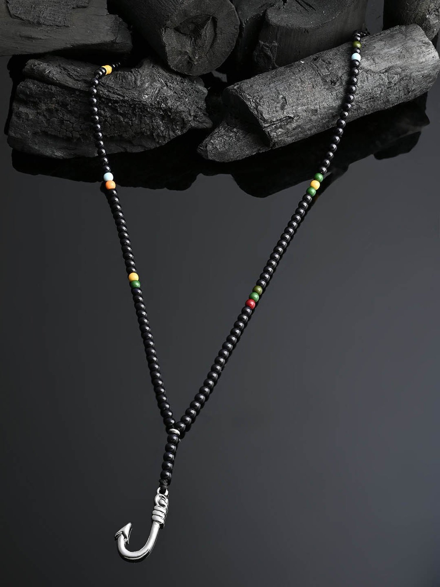 The Bro Code Silver & Black Fish Hook Pendant Neckalce Chain for Men