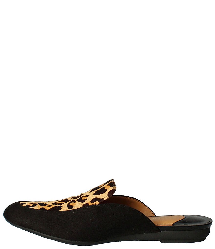J. Renee Haziza Leopard Print Calf Hair Mules