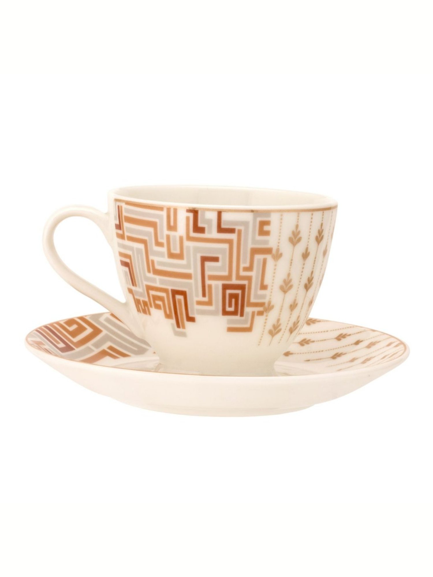 Clay Craft Printed Colour Multicolor Line Fine Ceramic Cup Saucer Set of 12, 180 ml
