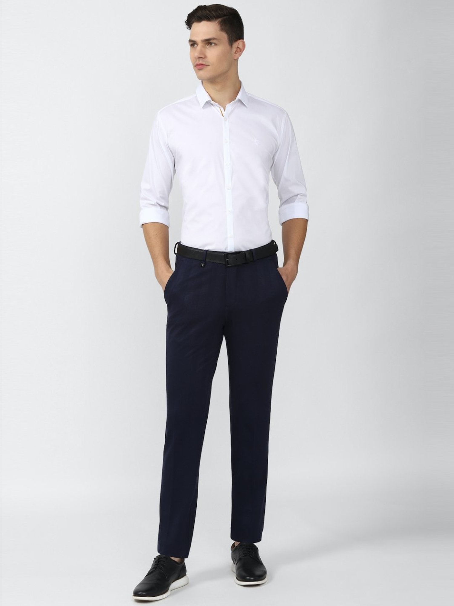 V Dot White Cotton Skinny Fit Shirt