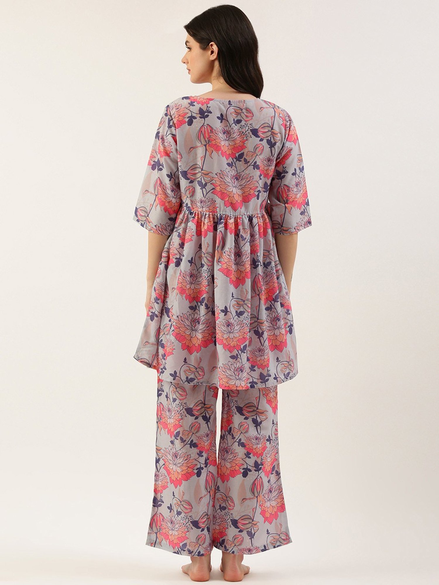 Clt.s Blue Floral Print Kurta With Palazzos