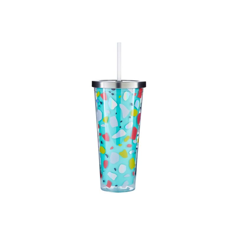 Parker Lane 22oz Double Wall Straw Tumbler Scatter Pattern Turquoise