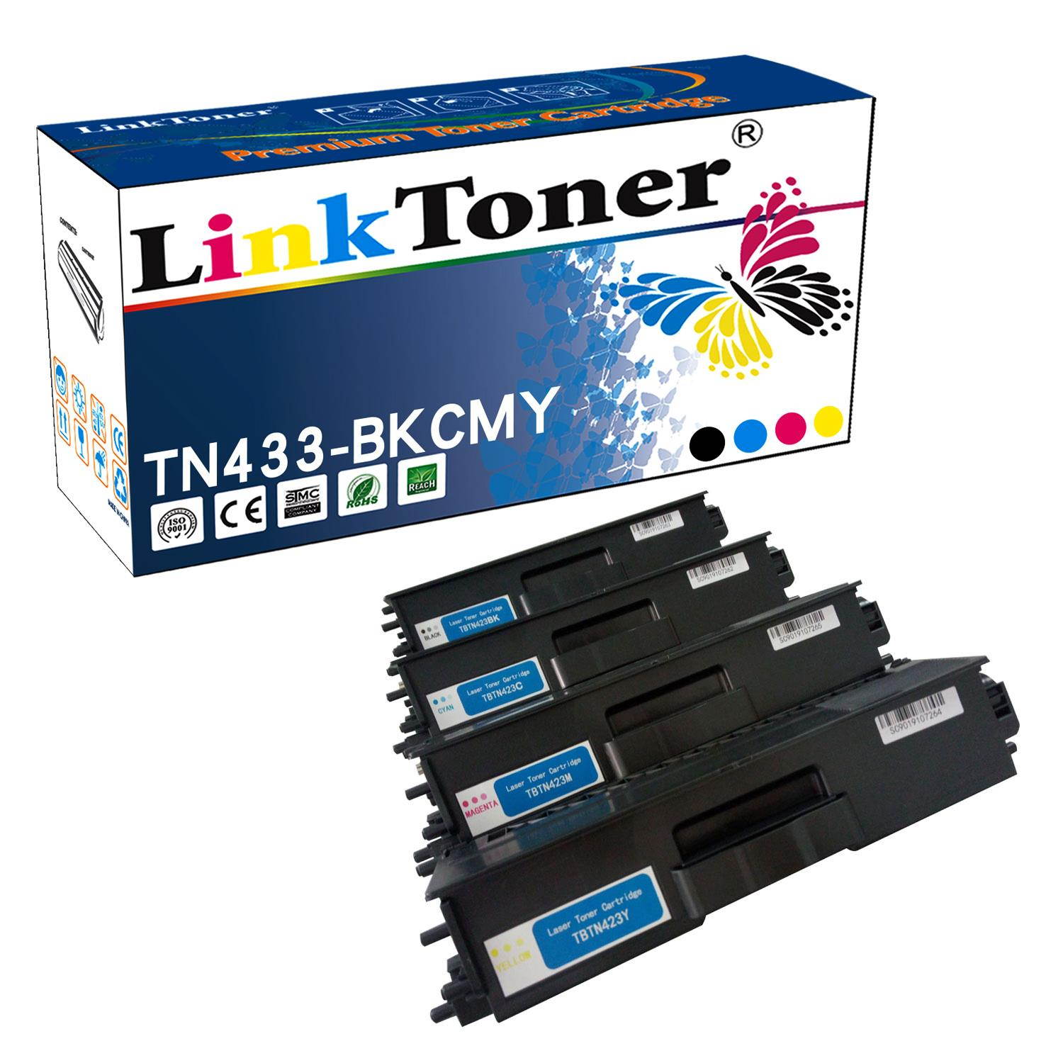 LinkToner TN433 Compatible Toner Cartridge Replacement Multi-Pack for Brother TN433 BKCMY TN413 TN423 Laser Photo Printer DCP-L8410CDW, HL-L8260CDW, HL-L8360CDW