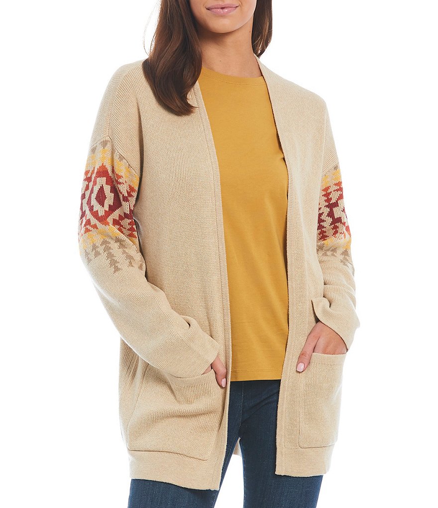 Pendleton Long Sleeve Open Front Geo Cotton Cardigan
