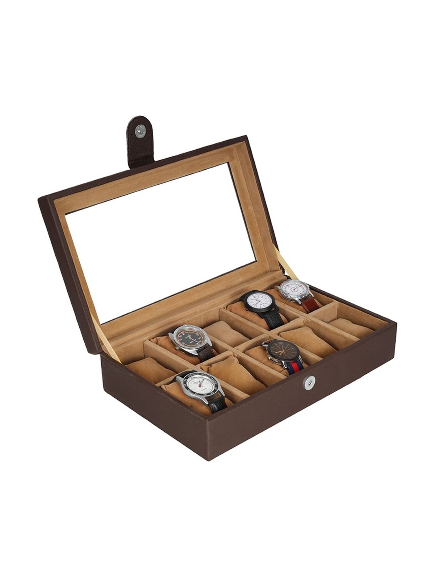 Leather World Brown Watch Box Holder Organizer Case in 10 Slots