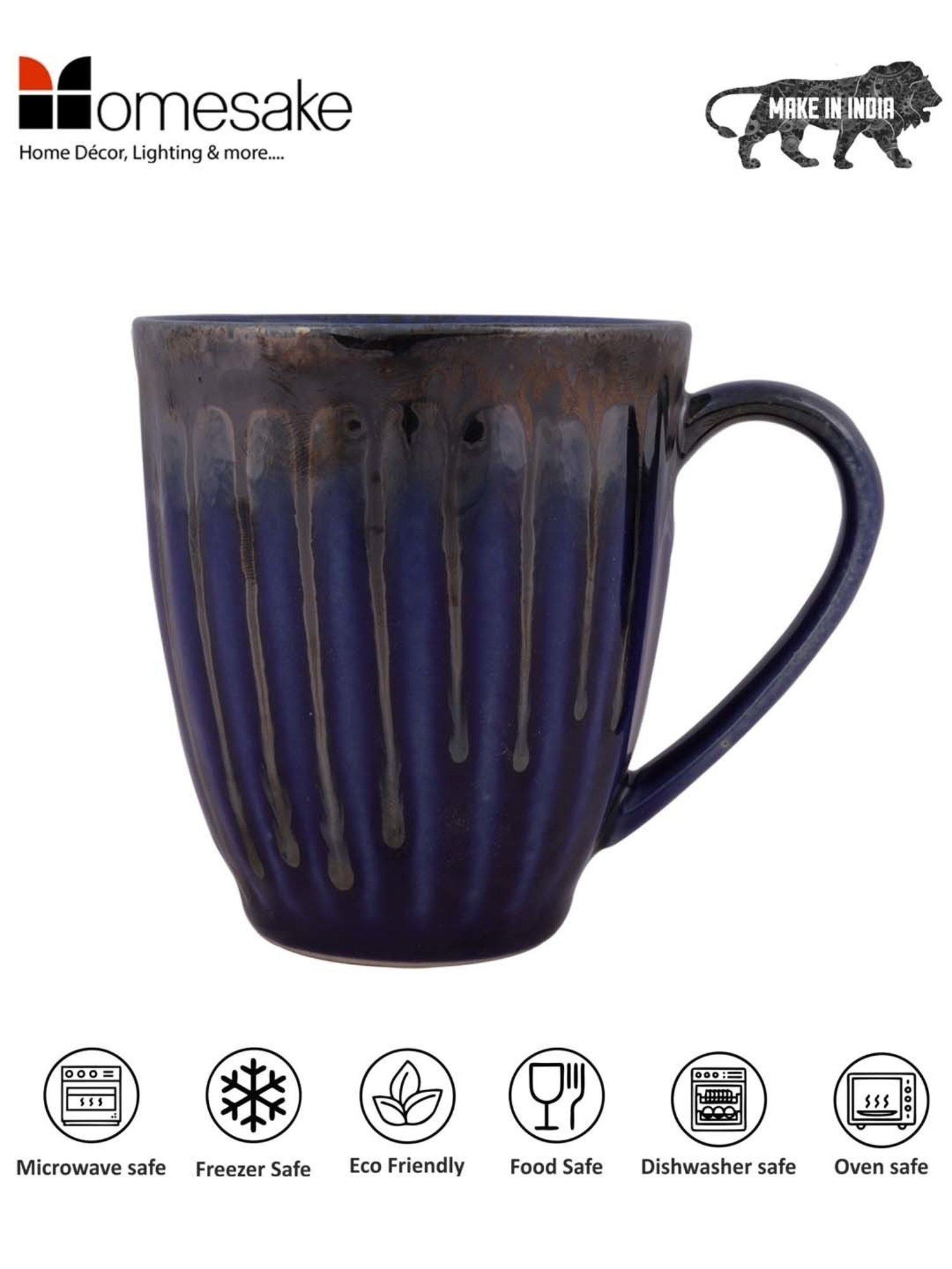 Homesake 'Altered Glaze Latte Melon' Navy Ceramic Mug (0.26 L) - Set of 2