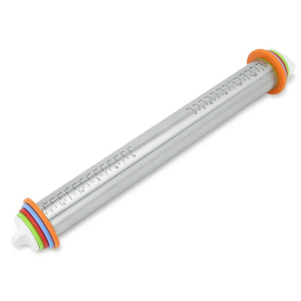 Adjustable Rolling Pin with Removable Rings Stainless Steel Dough Roller for Cookie Pastry Pizza