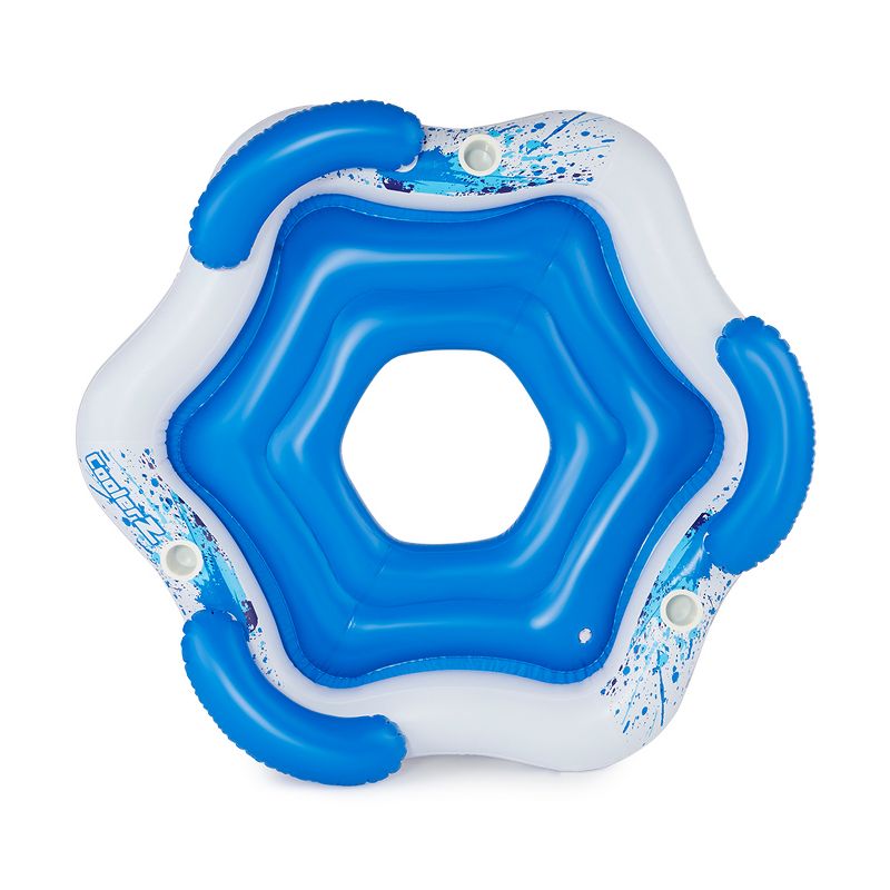 Bestway 43111E CoolerZ X3 3-Person Inflatable Floating Water Island Lounge Raft Tube with Open Bottom and Cupholders for Pool, Lakes and Rivers